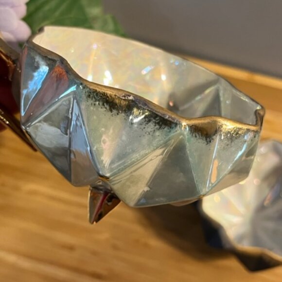 Vintage Japanese Lusterware iridescent Set of 2 tea cups art deco - Picture 6 of 12